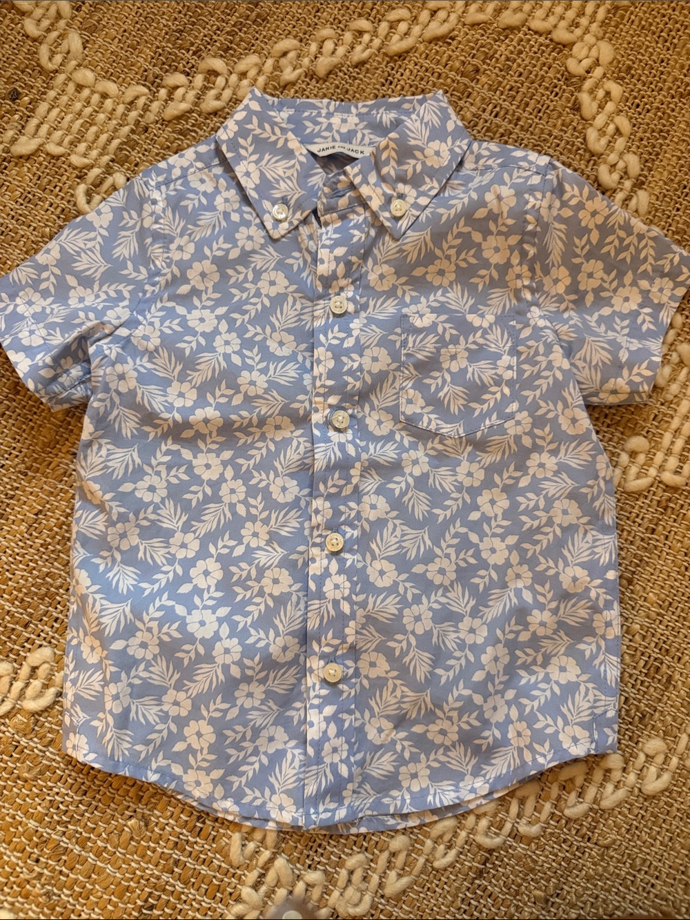Janie and Jack Boys' Light Blue Floral Button-Down Shirt size 18-24 mos